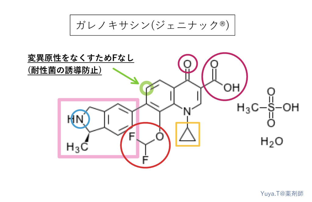 ニューキノロン系抗菌薬のガレノキサシンの化学構造式