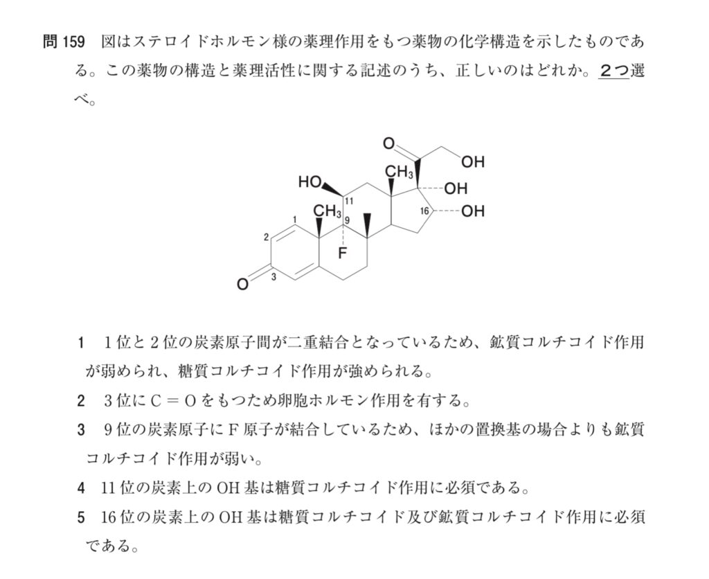 ステロイドの構造活性相関の試験問題