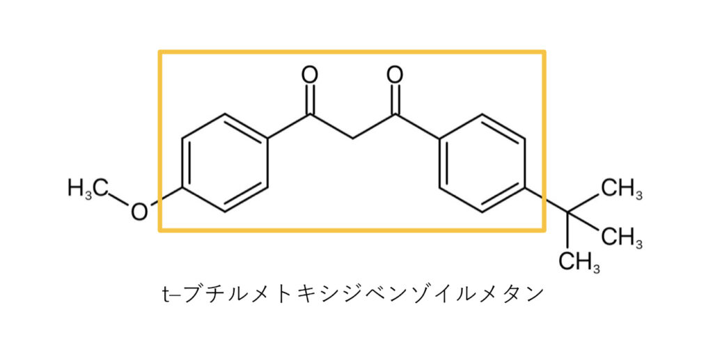 光線過敏症、ブチルメトキシジベンゾイルメタンの化学構造式