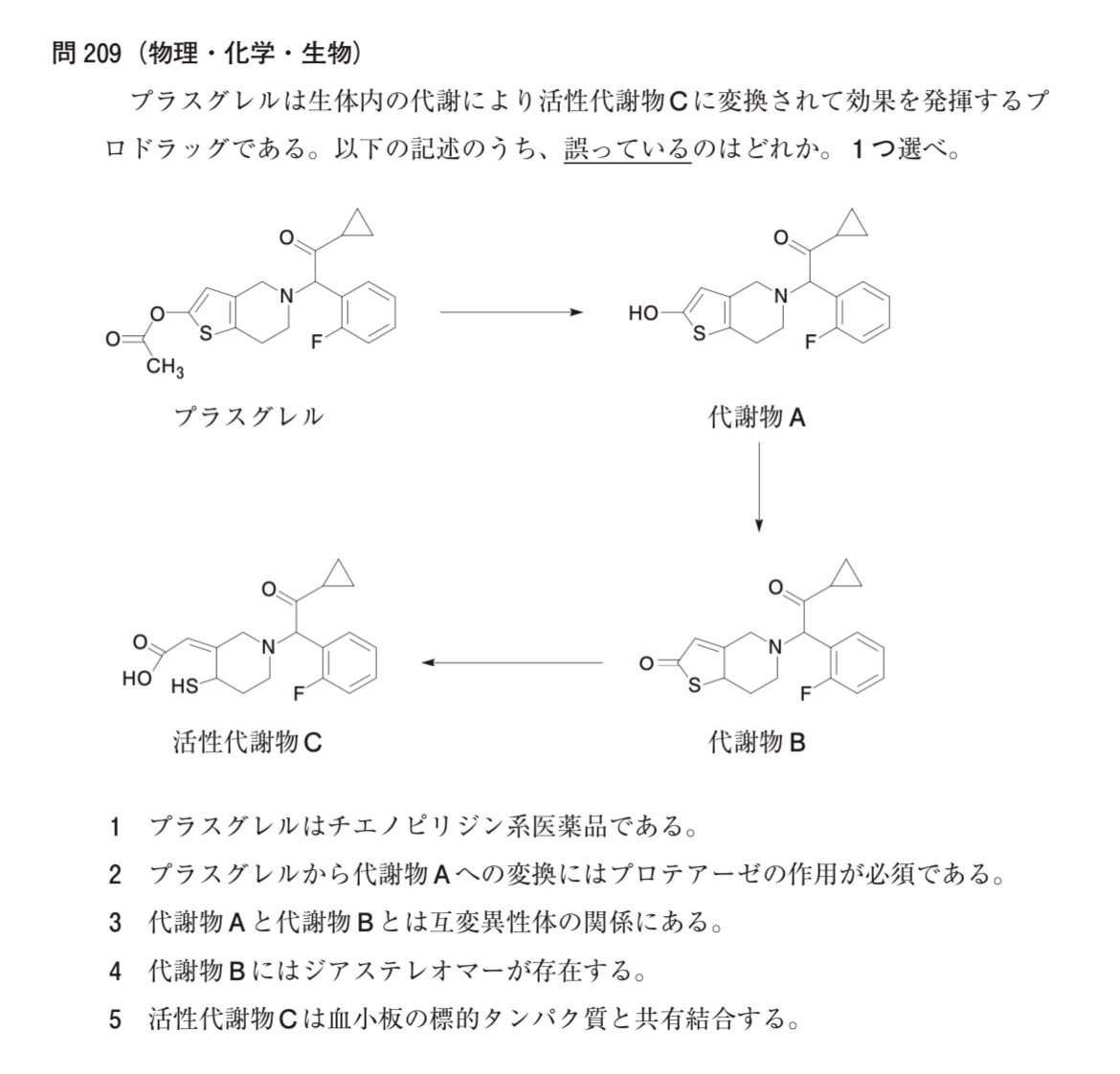 薬剤師国家試験のプラスグレル(エフィエント®︎)