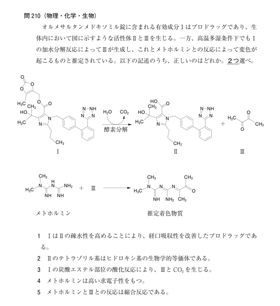 メトホルミンの配合変化と着色、薬剤師国家試験