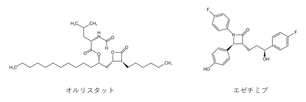 オルリスタットとエゼチミブの構造式